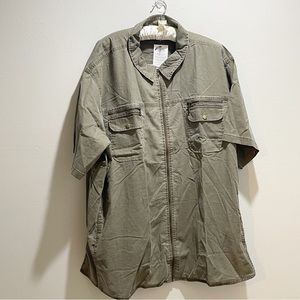 KINGSIZE Men’s Big & Tall Front Zip Pocket Shirt Army Green Heavy Cotton 6XL